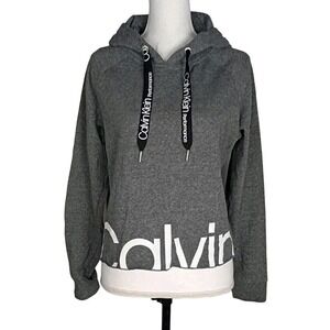 Calvin Klein Performance Cutoff Logo Hem Drawstring Hoodie Grey Heather Size S